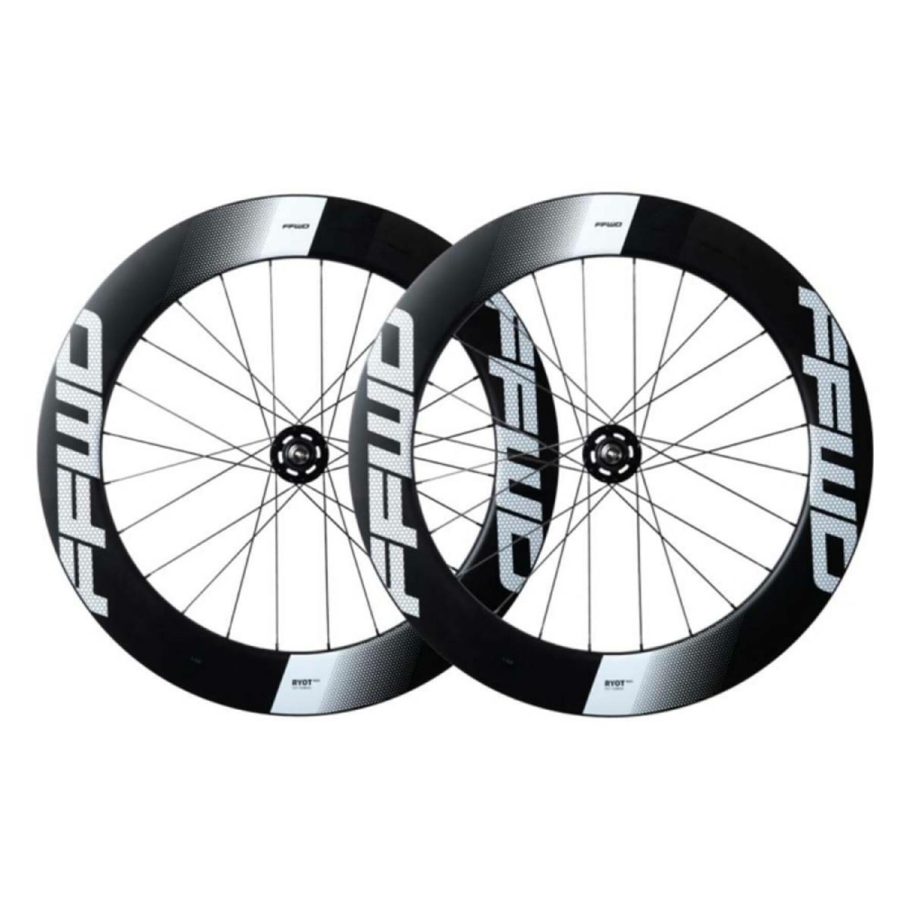 Pair of bicycle wheels with tubular hubs Fast Forward Ryot77 Track Ffwd