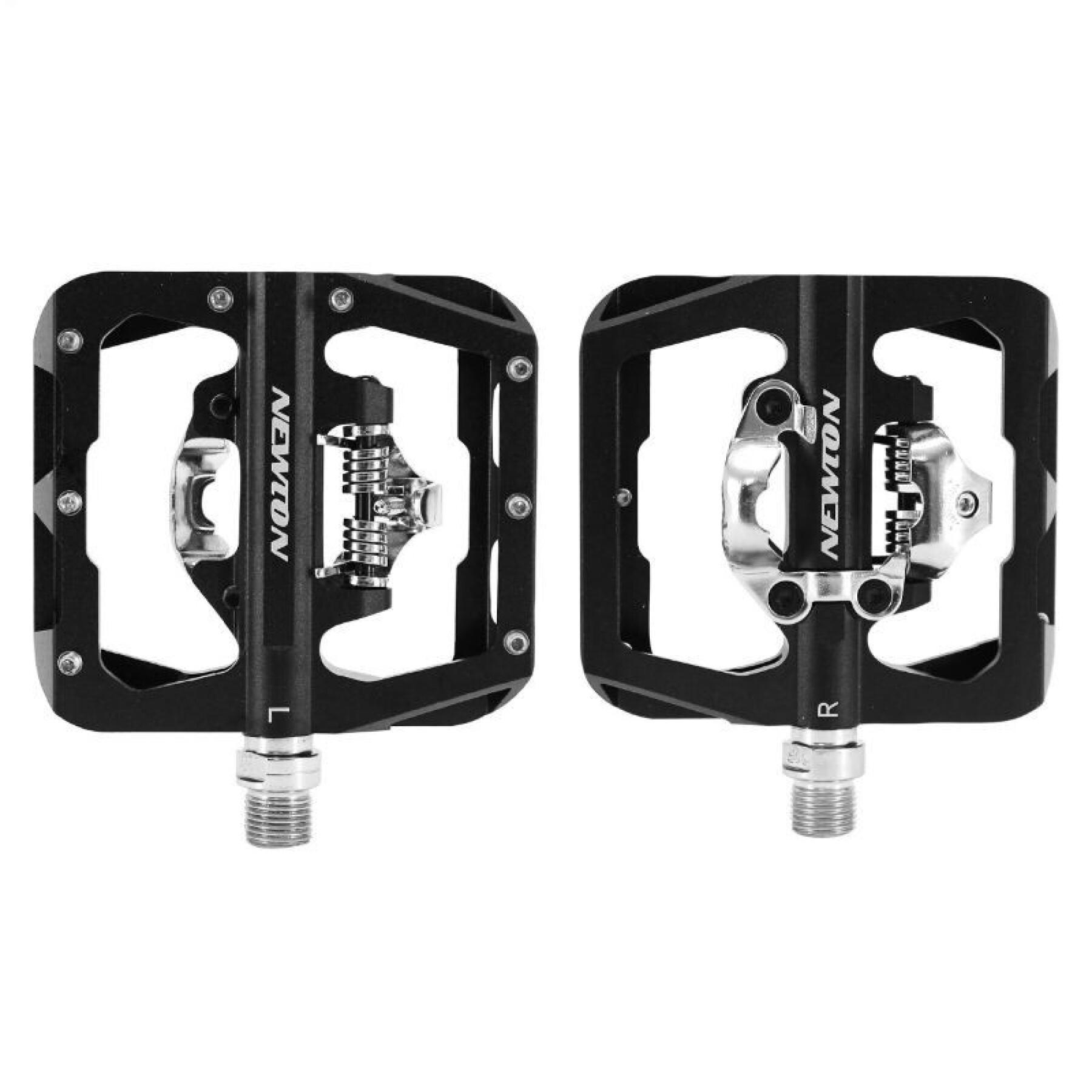 Pair of versatile automatic wide pedals 1 side classic and 1 side with rolling wedges Newton Vp-Spd