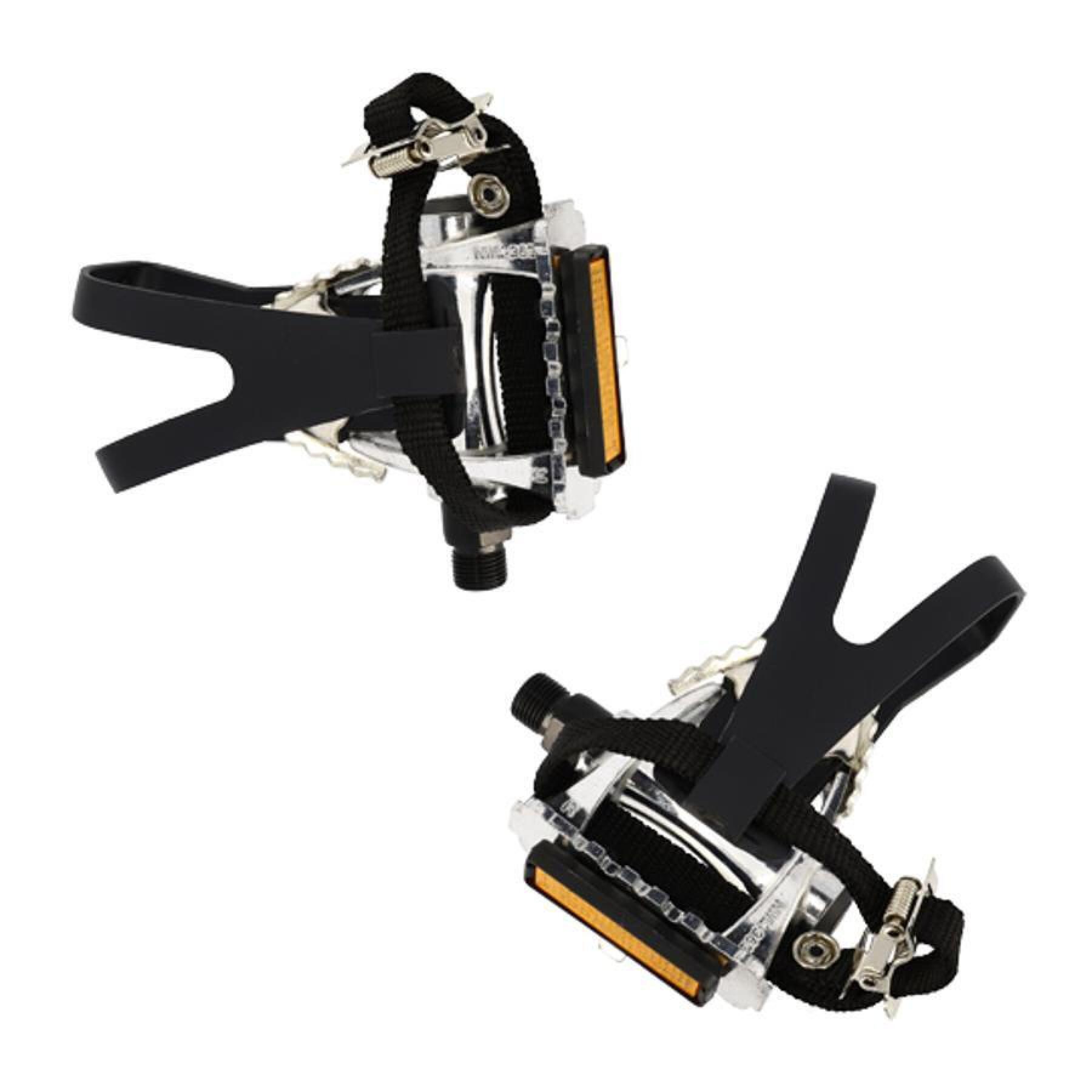 Pair of profiled aluminium pedals with toe cleats Optimiz