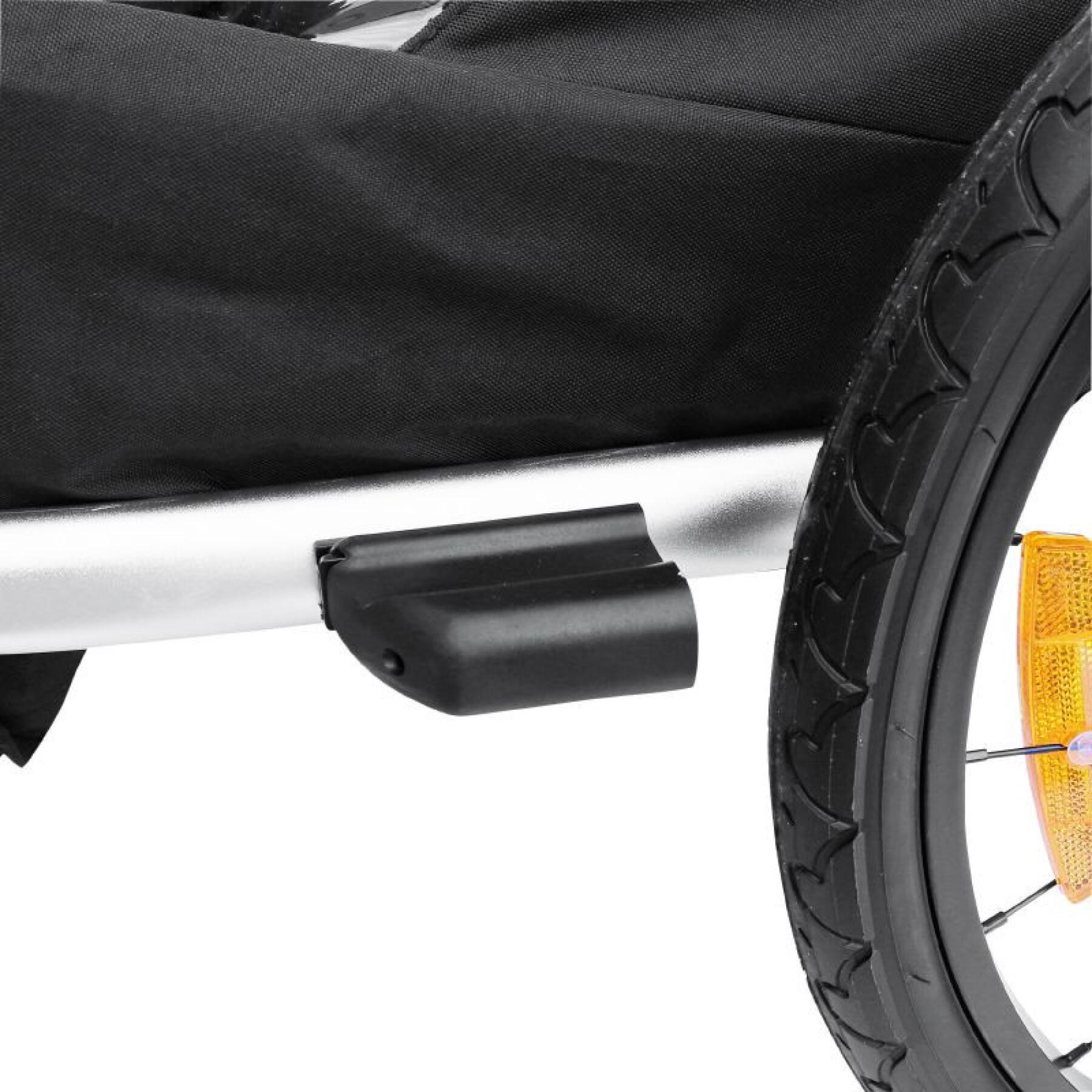 2 seater covered bicycle stroller trailer made of aluminium maxi wheel axle fixation - delivered with front wheel and brake handle - foldable without tools child P2R 36 Kg