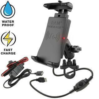 Wireless and waterproof ram quick-grip smartphone charger holder
