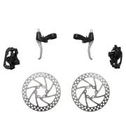 Mechanical disc brakes front + rear with cable and disc + adapter P2R