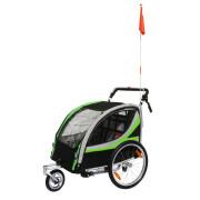 Covered bicycle trailer for stroller 2 places in aluminium maxi fixation wheel axle - delivered with front wheel + handle brake - assembly rapide without tool child P2R 36 Kg